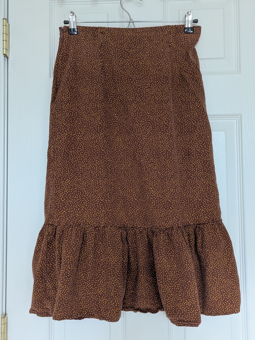 Urban Outfitters Brown Midi Skirt with Cream Dot Ruffle Hem
